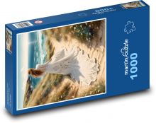 Žena na pláži u moře Puzzle 1000 dílků - 60 x 46 cm