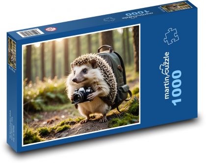 Ježek v lese s foťákem - Puzzle 1000 dílků, rozměr 60x46 cm