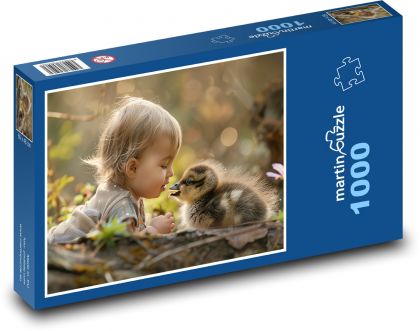 Dziecko z uroczym ptakiem - Puzzle 1000 elementów, rozmiar 60x46 cm
