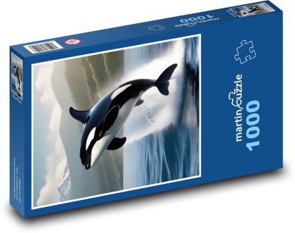 Velryba vyskakující z moře - Puzzle 1000 dílků, rozměr 60x46 cm