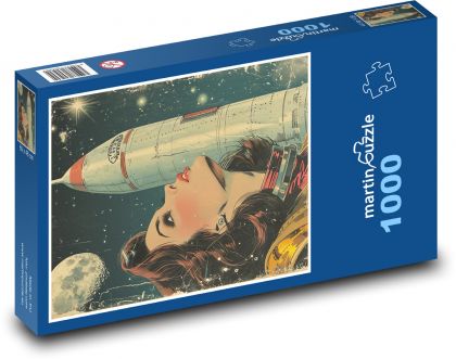 Astronautka s raketou - Puzzle 1000 dielikov, rozmer 60x46 cm