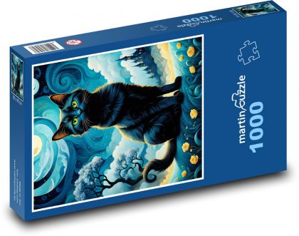 Černá kočka v noci - Puzzle 1000 dílků, rozměr 60x46 cm