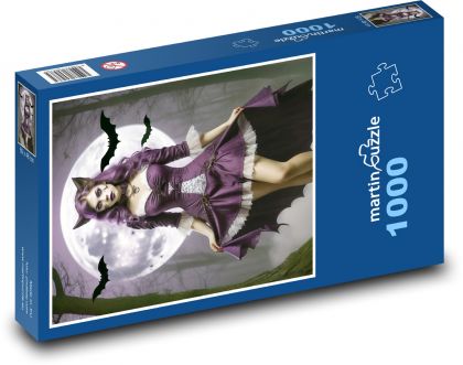 Kobieta-kot w pełni księżyca - Puzzle 1000 elementów, rozmiar 60x46 cm