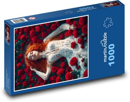 Žena ležící v růžích - puzzle 1000 dílků
