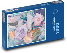 Kwiaty malowane w ogrodzie Puzzle 1000 elementów - 60x46 cm