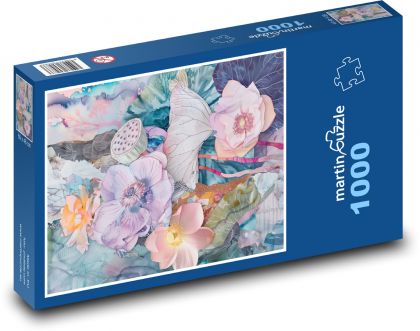 Kwiaty malowane w ogrodzie - Puzzle 1000 elementów, rozmiar 60x46 cm