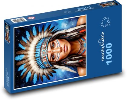 Žena s indiánskou čelenkou - Puzzle 1000 dielikov, rozmer 60x46 cm