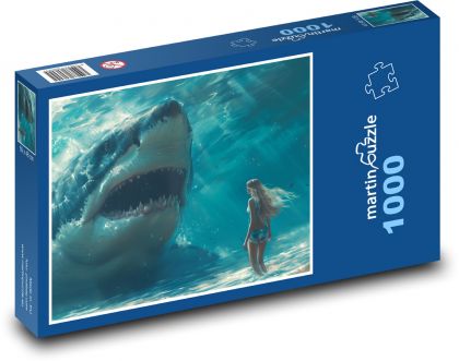 Frau mit Hai im Meer - Puzzle - 1000 Teile
