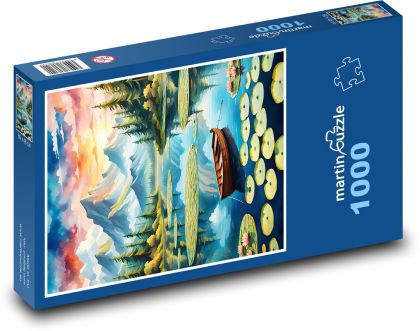 Łódź na jeziorze - Puzzle 1000 elementów, rozmiar 60x46 cm