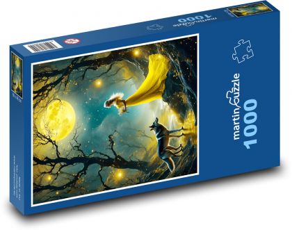 Žena s vlkem v lese - puzzle 1000 dílků