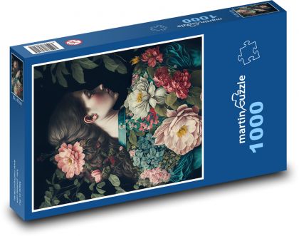 Portret kobiety z kwiatami - Puzzle 1000 elementów, rozmiar 60x46 cm