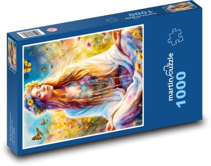 Hippie woman with butterflies - Puzzle 1000 pieces, size 60x46 cm 
