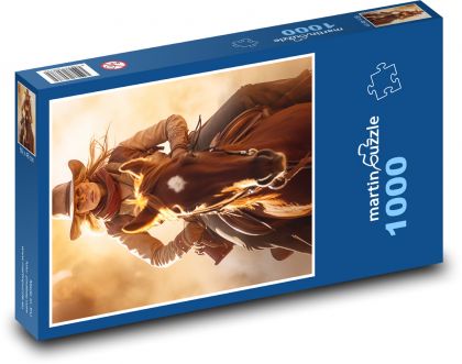 Frau - Pferd, Cowboy - Puzzle - 1000 Teile