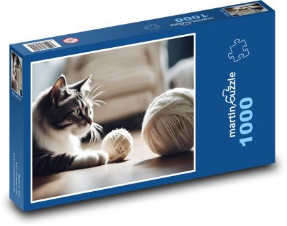 Katze - Wolle, Ball - Puzzle - 1000 Teile