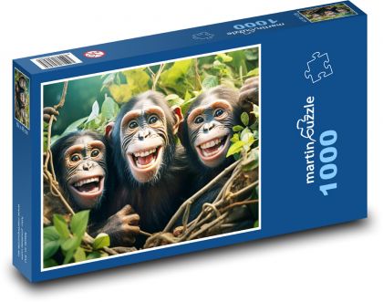 Smejúce sa opice - šimpanzy, zvieratá - Puzzle 1000 dielikov, rozmer 60x46 cm
