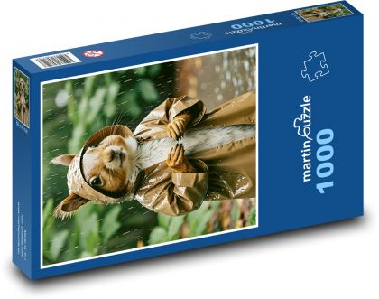 Eichhörnchen - Regen, Regenmantel - Puzzle - 1000 Teile