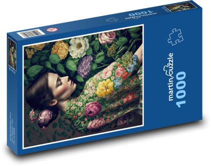 Žena - kvety, krása - Puzzle 1000 dielikov, rozmer 60x46 cm