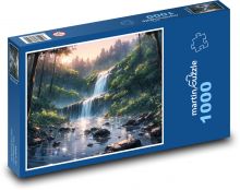 Les - vodopád, příroda Puzzle 1000 - 60x46 cm
