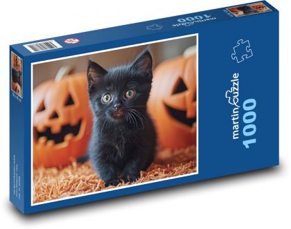 Černé kotě a haloweenské dýně - puzzle 1000 dílků