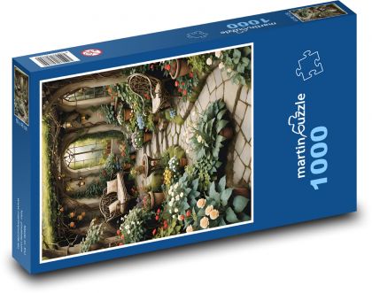 Garden full of flowers by the house - Puzzle 1000 pieces, size 60x46 cm 