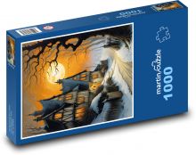 Strašidelný dům v noci Puzzle 1000 dílků - 60 x 46 cm