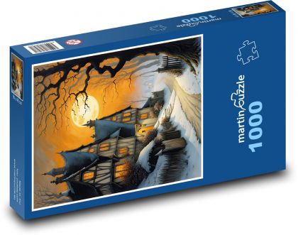 Strašidelný dům v noci - Puzzle 1000 dílků, rozměr 60x46 cm
