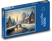 Řeka v zasněženém městě Puzzle 1000 dílků - 60 x 46 cm