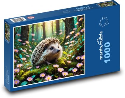 Ježek v růžových květinách - puzzle 1000 dílků