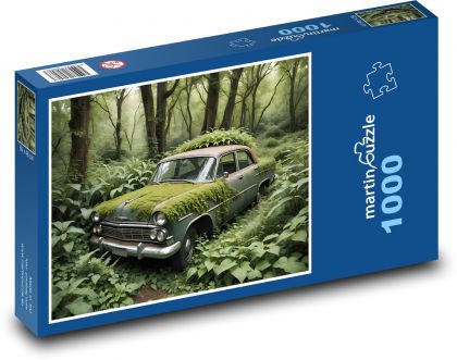 Ein Auto, das im Dschungel überwuchert ist - Puzzle - 1000 Teile