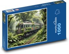 Zarośnięty pociąg w lesie Puzzle 1000 elementów - 60x46 cm