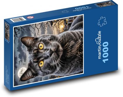 Schwarze Katze bei Nacht - Puzzle - 1000 Teile