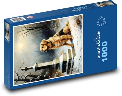 Pes sediaci na kríži - Puzzle 1000 dielikov, rozmer 60x46 cm