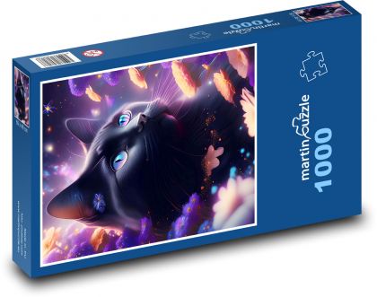 Black cat and flowers - Puzzle 1000 pieces, size 60x46 cm 