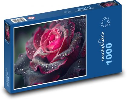 Ružový kvet po daždi - Puzzle 1000 dielikov, rozmer 60x46 cm