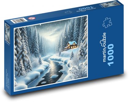 Zamrznutá rieka v lese - Puzzle 1000 dielikov, rozmer 60x46 cm