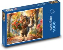 Smejúca sa kvetinová mačka Puzzle 1000 dielikov - 60 x 46 cm 