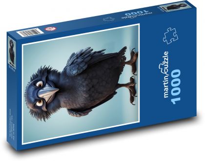 Černá vrána s velkýma očima - puzzle 1000 dílků
