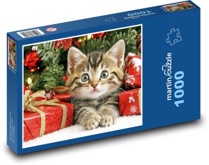Little cat with christmas gifts - Puzzle 1000 pieces, size 60x46 cm 