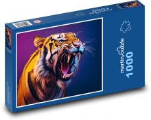 Tygr s otevřenou tlamou Puzzle 1000 - 60x46 cm