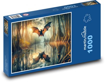 Netopýr letící nočním lesem - Puzzle 1000 dílků, rozměr 60x46 cm
