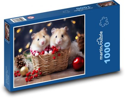 Cute hamsters in a basket - Puzzle 1000 pieces, size 60x46 cm 