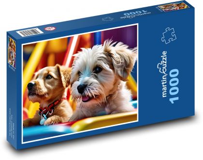 Urocze szczeniaki na huśtawce - Puzzle 1000 elementów, rozmiar 60x46 cm