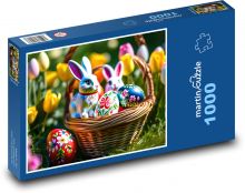 Velikonoční košík s kraslicemi a zajíci Puzzle 1000 dílků - 60 x 46 cm