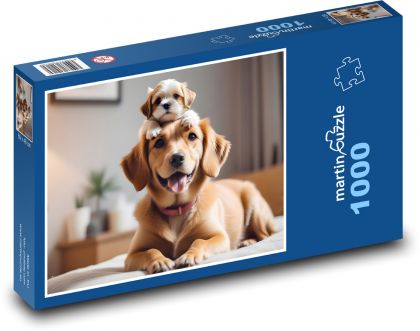 Niedlicher Welpe mit Mama - Puzzle - 1000 Teile