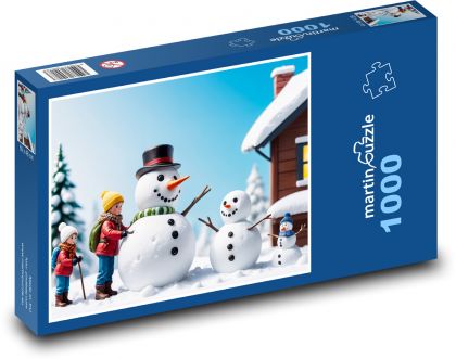 Schneemänner und Kinder im Winter - Puzzle - 1000 Teile