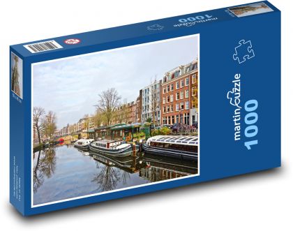 Amsterdam - Holandsko, kanál - Puzzle 1000 dielikov, rozmer 60x46 cm