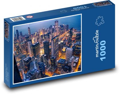 Mrakodrapy v nočním městě - Puzzle 1000 dílků, rozměr 60x46 cm