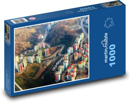 Wysokie budynki - widok z lotu ptaka - Puzzle 1000 elementów, rozmiar 60x46 cm