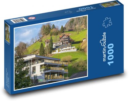 Domy na horách - Puzzle 1000 dielikov, rozmer 60x46 cm