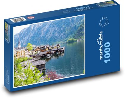 Domy nad jeziorem na łonie natury - Puzzle 1000 elementów, rozmiar 60x46 cm